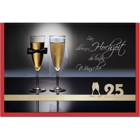 metalum Premium-Glückwunschkarte zur silbernen Hochzeit mit romantischem Motiv und ausgefallener, filigraner Echtholzverzierung