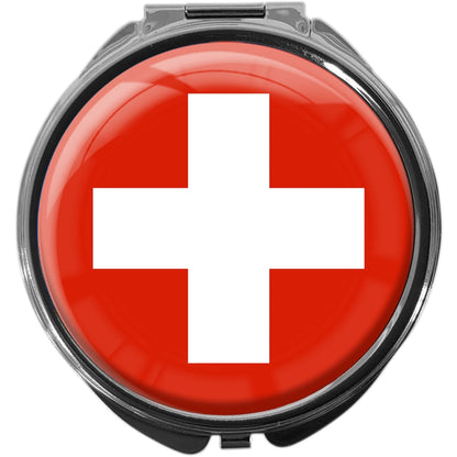 metALUm Pillendose mit Spiegel rund Metall 3 Fächer FLAGGE SCHWEIZ #0007