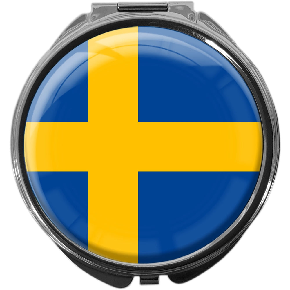 metALUm Pillendose mit Spiegel rund Metall 3 Fächer FLAGGE SCHWEDEN #0006