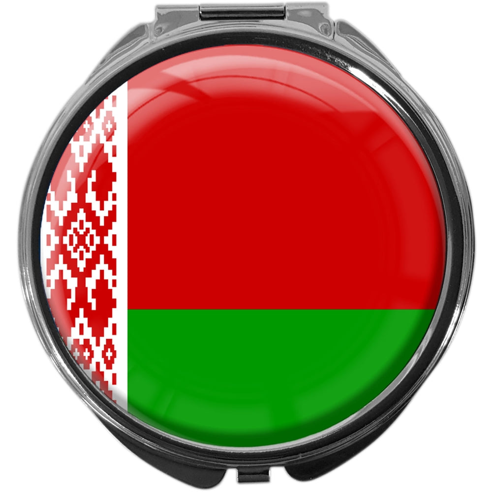 metALUm Pillendose mit Spiegel rund Metall 3 Fächer FLAGGE WEIßRUSSLAND #0069