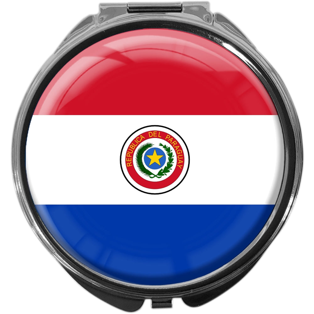 metALUm Pillendose mit Spiegel rund Metall 3 Fächer FLAGGE PARAGUAY #0084