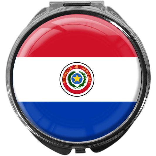 metALUm Pillendose mit Spiegel rund Metall 3 Fächer FLAGGE PARAGUAY #0084