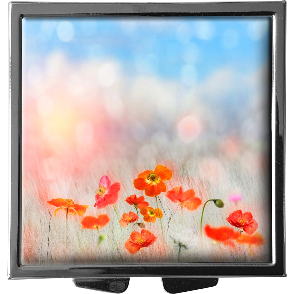 metALUm XXL Pillendose quadratisch 4 Fächer Mohnblumen #0004