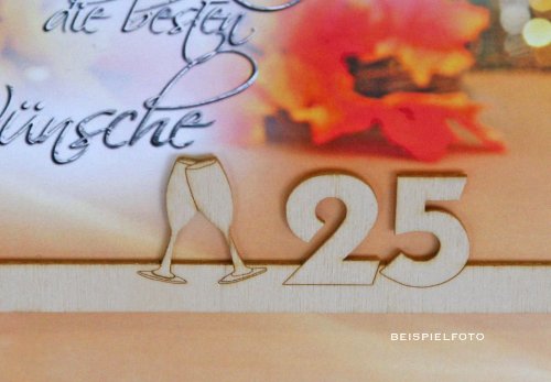 metalum Premium-Glückwunschkarte zur silbernen Hochzeit mit romantischem Motiv und ausgefallener, filigraner Echtholzverzierung