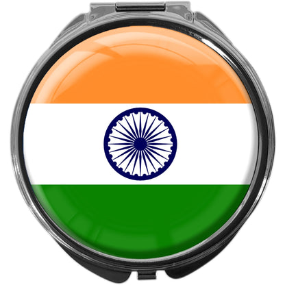 metALUm Pillendose mit Spiegel rund Metall 3 Fächer FLAGGE INDIEN #0075