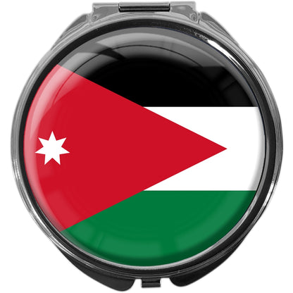 metALUm Pillendose mit Spiegel rund Metall 3 Fächer FLAGGE JORDANIEN #0115