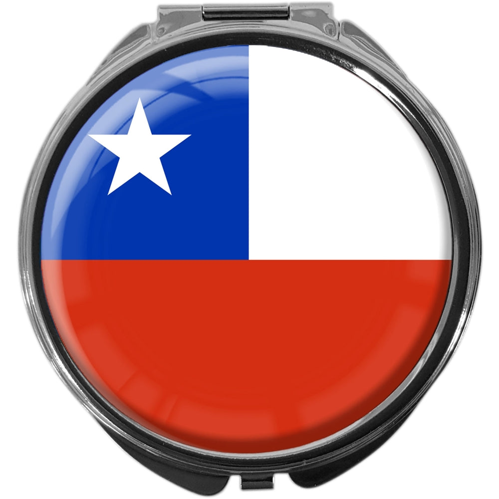 metALUm Pillendose mit Spiegel rund Metall 3 Fächer FLAGGE CHILE #0082