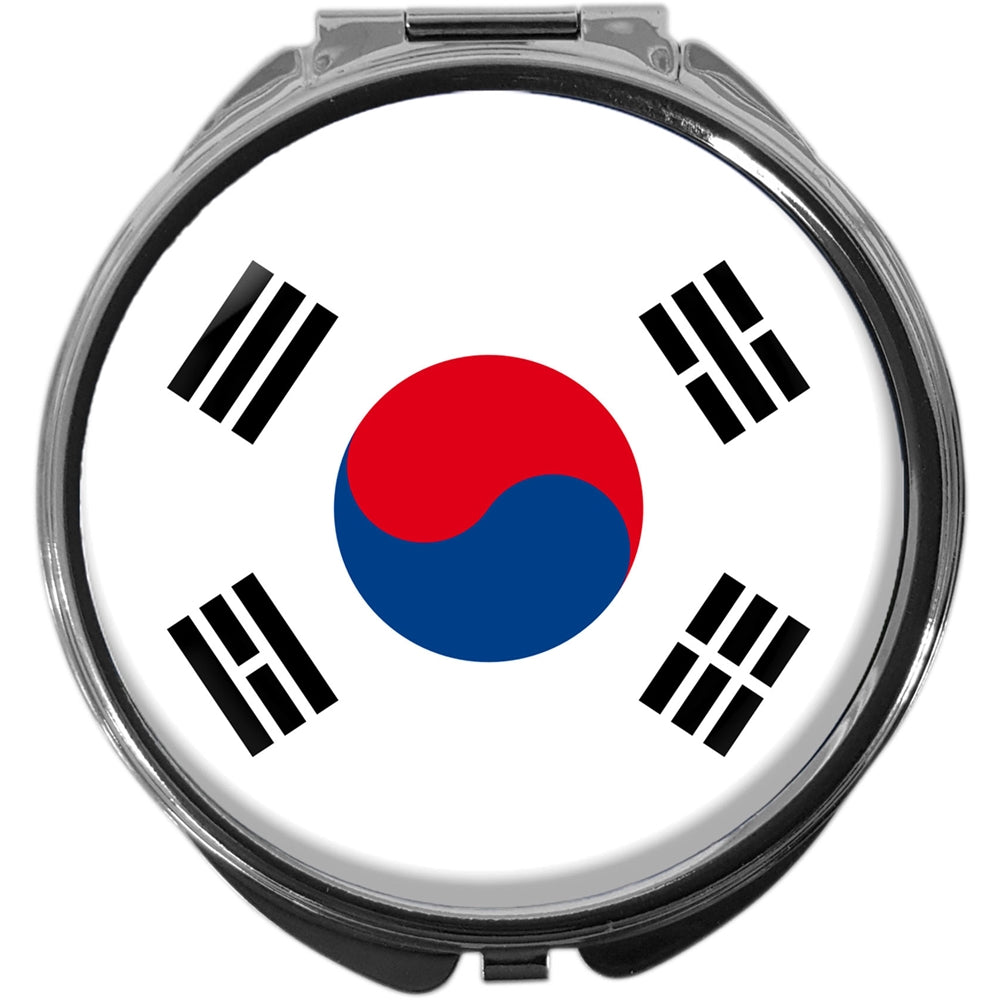 metALUm Pillendose mit Spiegel rund Metall 3 Fächer FLAGGE SÜD-KOREA #0100