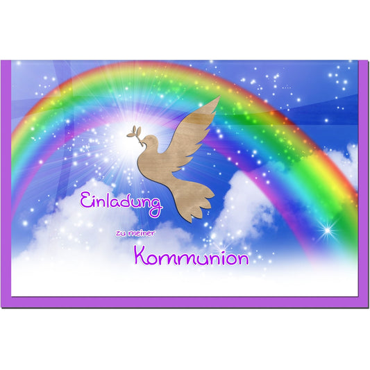 metALUm Einladungskarten KOMMUNION - Regenbogen - 10 Karten - 1601002