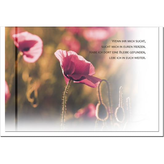 Trauerkarte ERINNERUNG - Mohn im Abendlicht - metALUm # 3300043