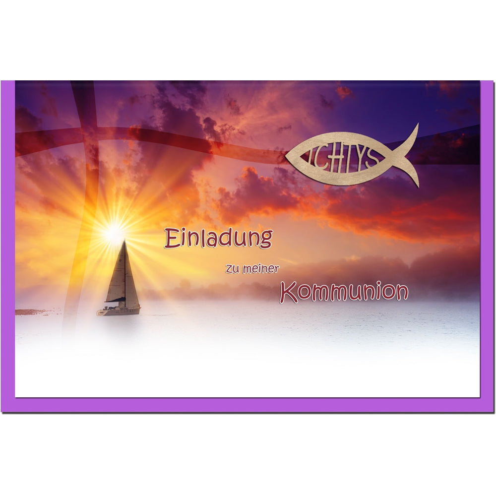 metALUm Einladungskarten KOMMUNION - Schiff - 10 Karten - 1601003