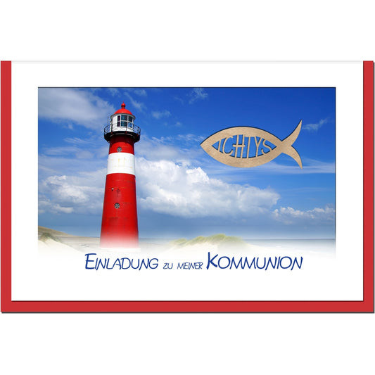 metALUm Einladungskarten KOMMUNION - Leuchtturm - 10 Karten - 1601011