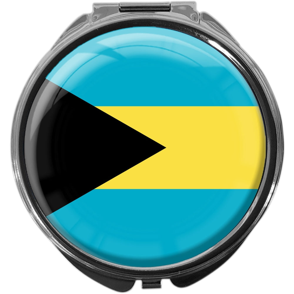 metALUm Pillendose mit Spiegel rund Metall 3 Fächer FLAGGE BAHAMAS #0094
