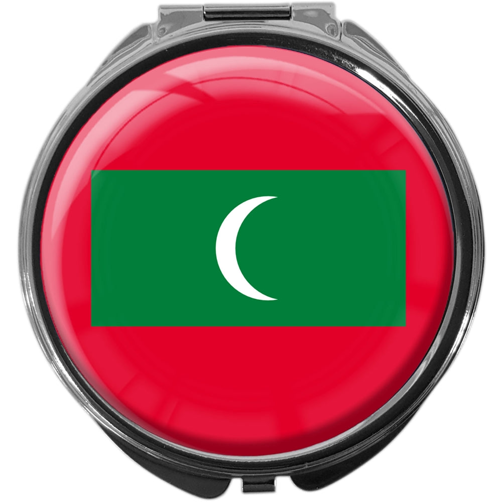 metALUm Pillendose mit Spiegel rund Metall 3 Fächer FLAGGE MALEDIVEN #0109