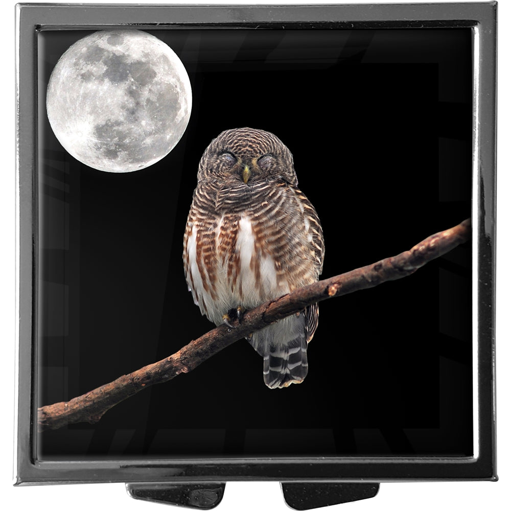 metALUm XXL Pillendose quadratisch 4 Fächer Eule bei Vollmond #0026