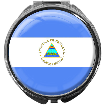 metALUm Pillendose mit Spiegel rund Metall 3 Fächer FLAGGE NICARAGUA #0089