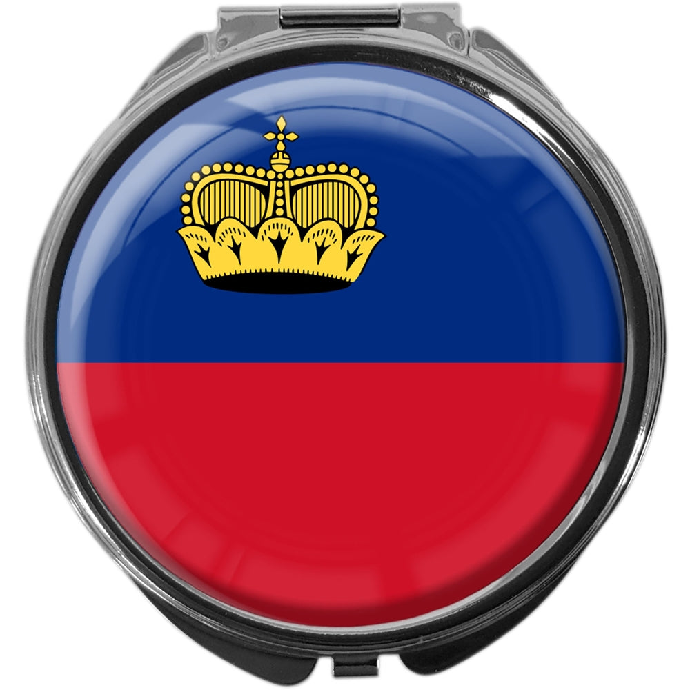metALUm Pillendose mit Spiegel rund Metall 3 Fächer FLAGGE LIECHTENSTEIN #0061