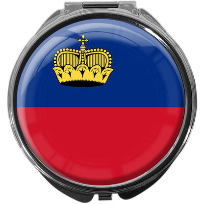 metALUm Pillendose mit Spiegel rund Metall 3 Fächer FLAGGE LIECHTENSTEIN #0061