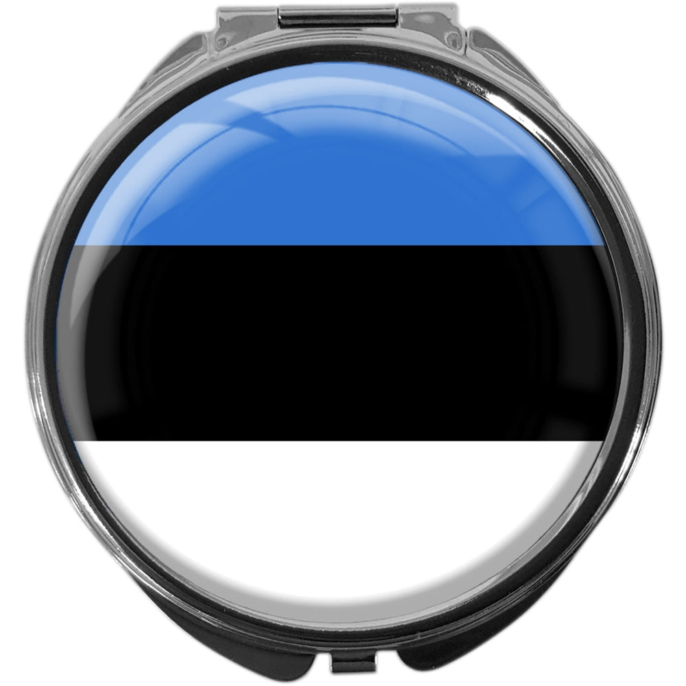 metALUm Pillendose mit Spiegel rund Metall 3 Fächer FLAGGE ESTLAND #0056