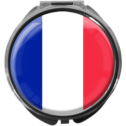 metALUm Pillendose mit Spiegel rund Metall 3 Fächer FLAGGE FRANKREICH #0010