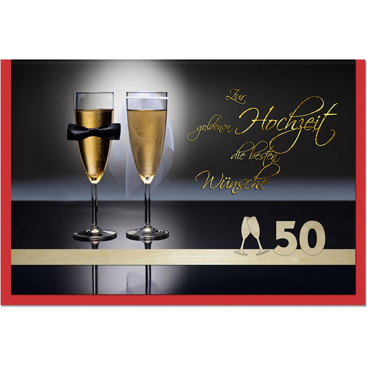 metalum Premium-Glückwunschkarte zur goldenen Hochzeit mit romantischem Motiv und ausgefallener, filigraner Echtholzverzierung