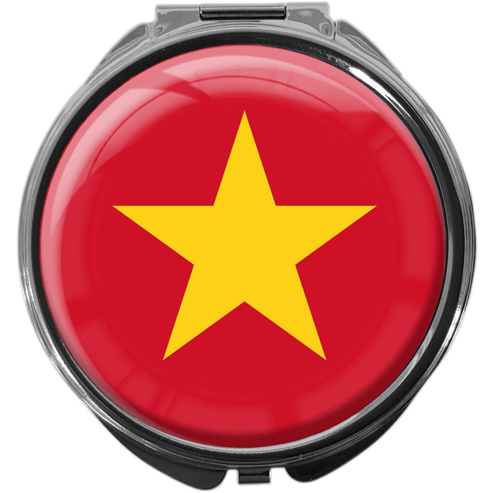 metALUm Pillendose mit Spiegel rund Metall 3 Fächer FLAGGE VIETNAM #0106