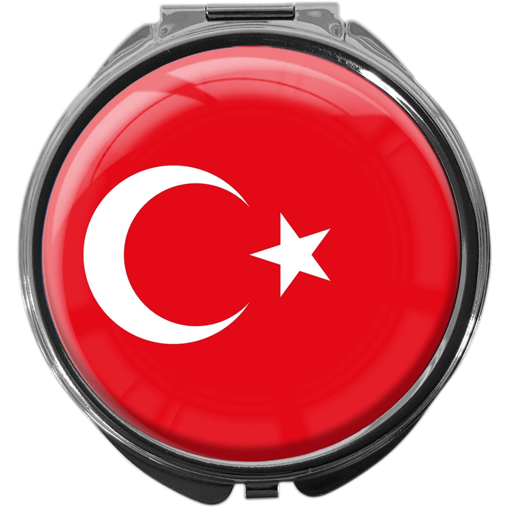 metALUm Pillendose mit Spiegel rund Metall 3 Fächer FLAGGE TÜRKEI #0005