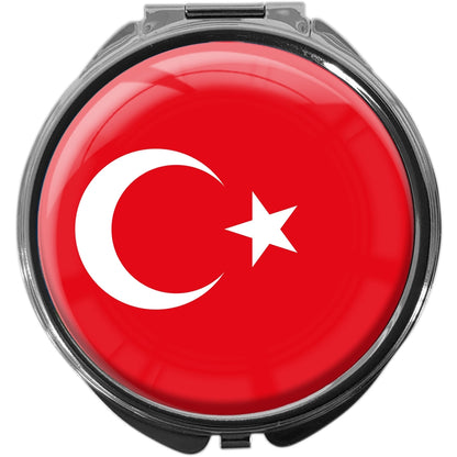 metALUm Pillendose mit Spiegel rund Metall 3 Fächer FLAGGE TÜRKEI #0005