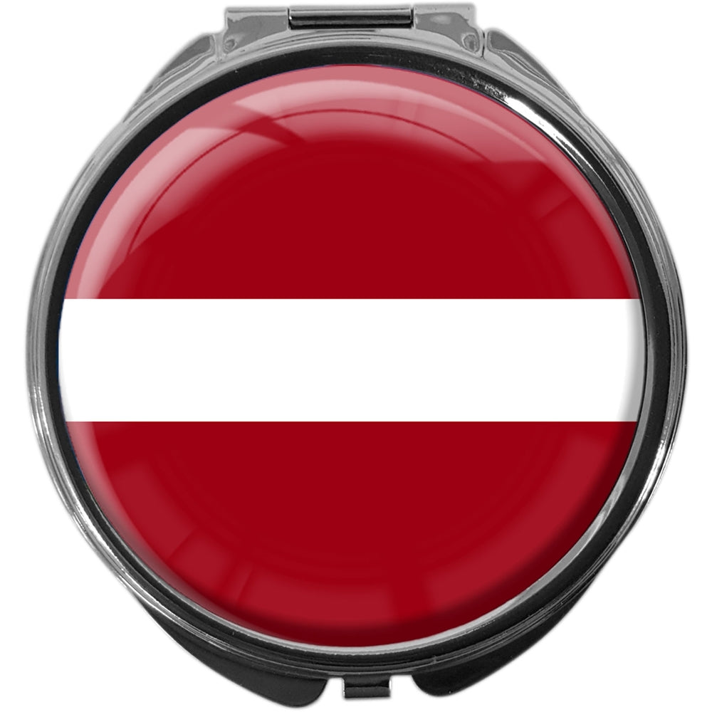 metALUm Pillendose mit Spiegel rund Metall 3 Fächer FLAGGE LETTLAND #0057