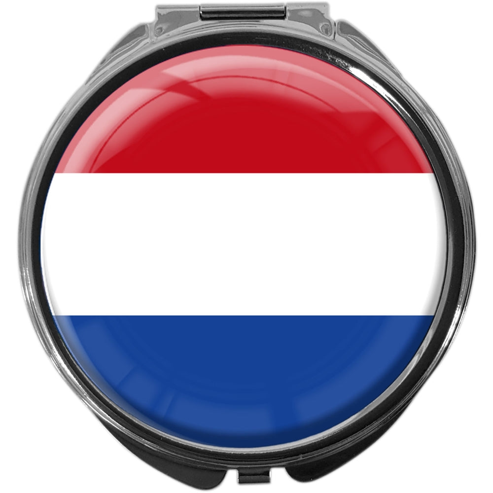 metALUm Pillendose mit Spiegel rund Metall 3 Fächer FLAGGE NIEDERLANDE #0049