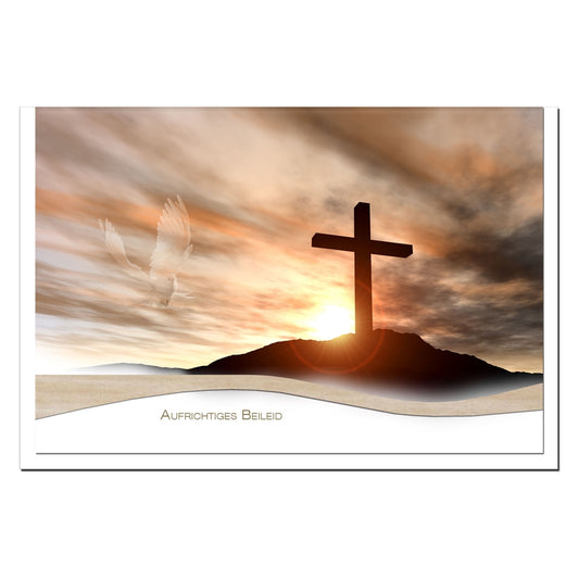 Kondolenzkarte ABSCHIED - Kreuz im Sonnenuntergang - metALUm #01517