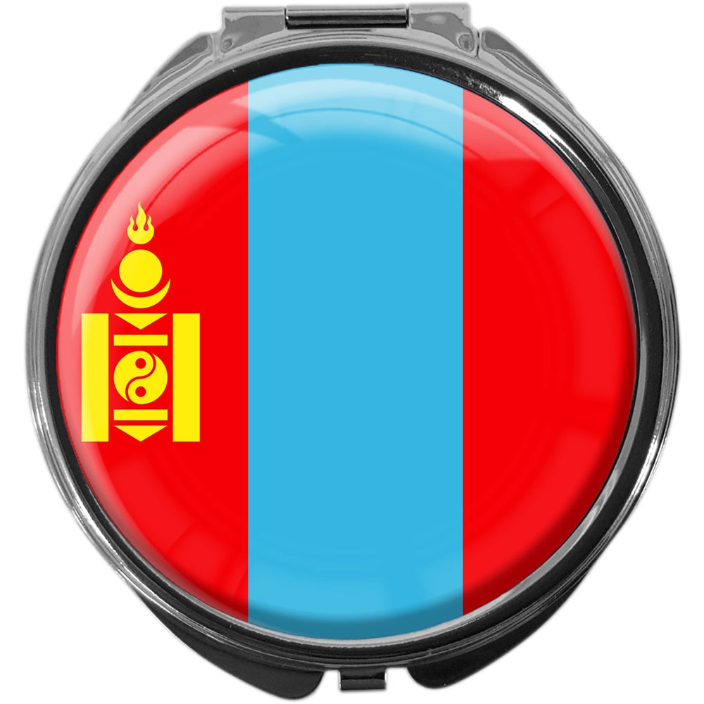 metALUm Pillendose mit Spiegel rund Metall 3 Fächer FLAGGE MONGOLEI #0119
