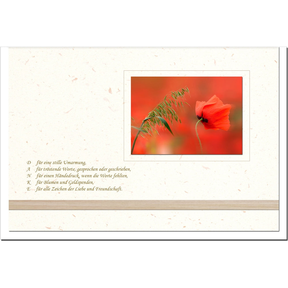 Trauer Danksagungskarten Motiv Mohnblüte 5er Set mit weißen Umschlägen