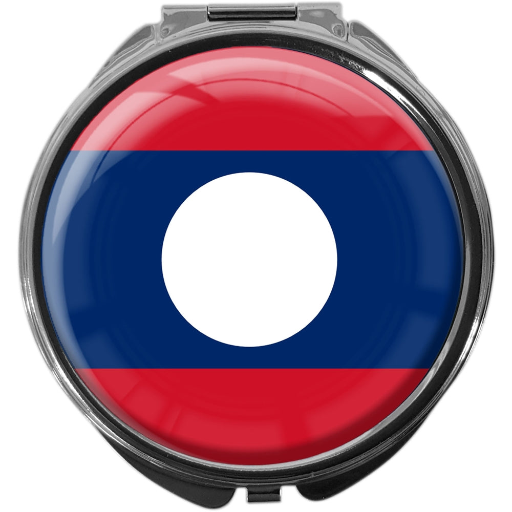metALUm Pillendose mit Spiegel rund Metall 3 Fächer FLAGGE LAOS #0107