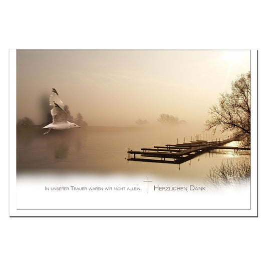 Trauer Danksagungskarten winterlicher Steg am See 5er Set mit weißen Umschlägen