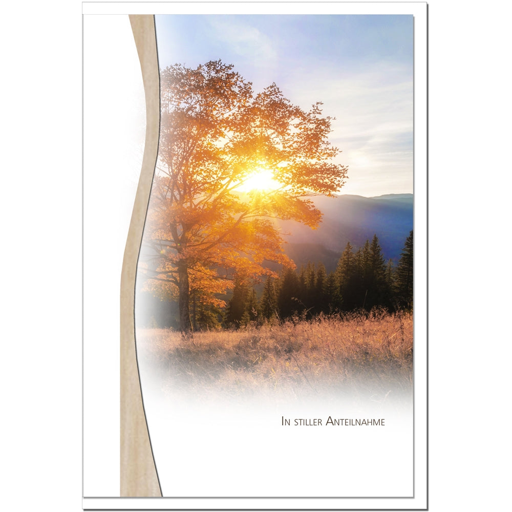 Trauerkarte ABSCHIED - Baum im Sonnenuntergang - metALUm #01342