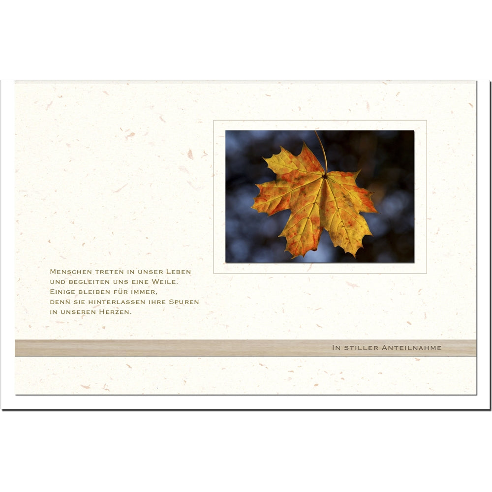 Beileidskarte SPUREN IM HERZEN - Herbstblatt - metALUm #00547