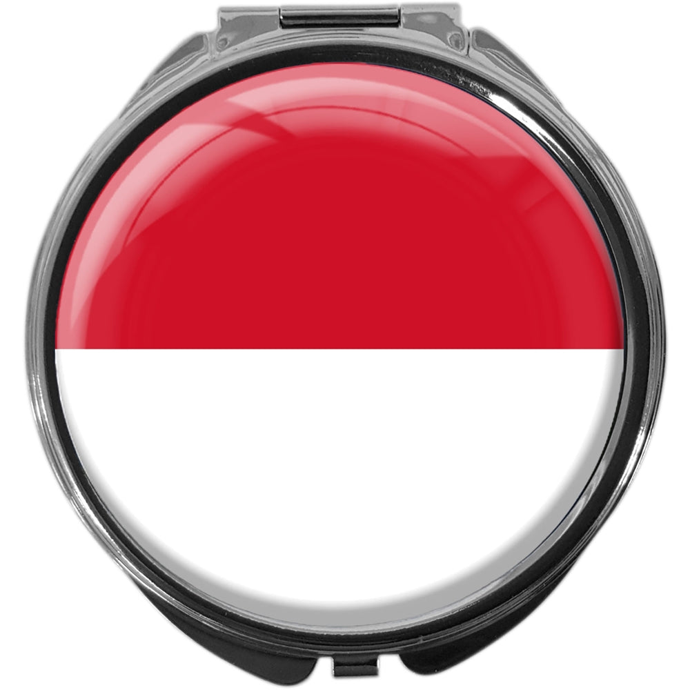 metALUm Pillendose mit Spiegel rund Metall 3 Fächer FLAGGE INDONESIEN #0104