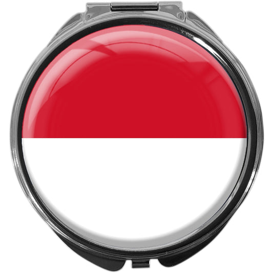 metALUm Pillendose mit Spiegel rund Metall 3 Fächer FLAGGE INDONESIEN #0104