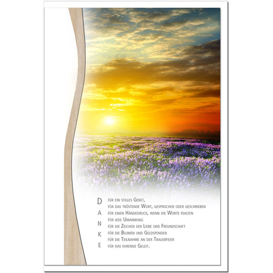 Trauer Danksagungskarten romantischer Sonnenuntergang 5er Set mit weißen Umschlägen