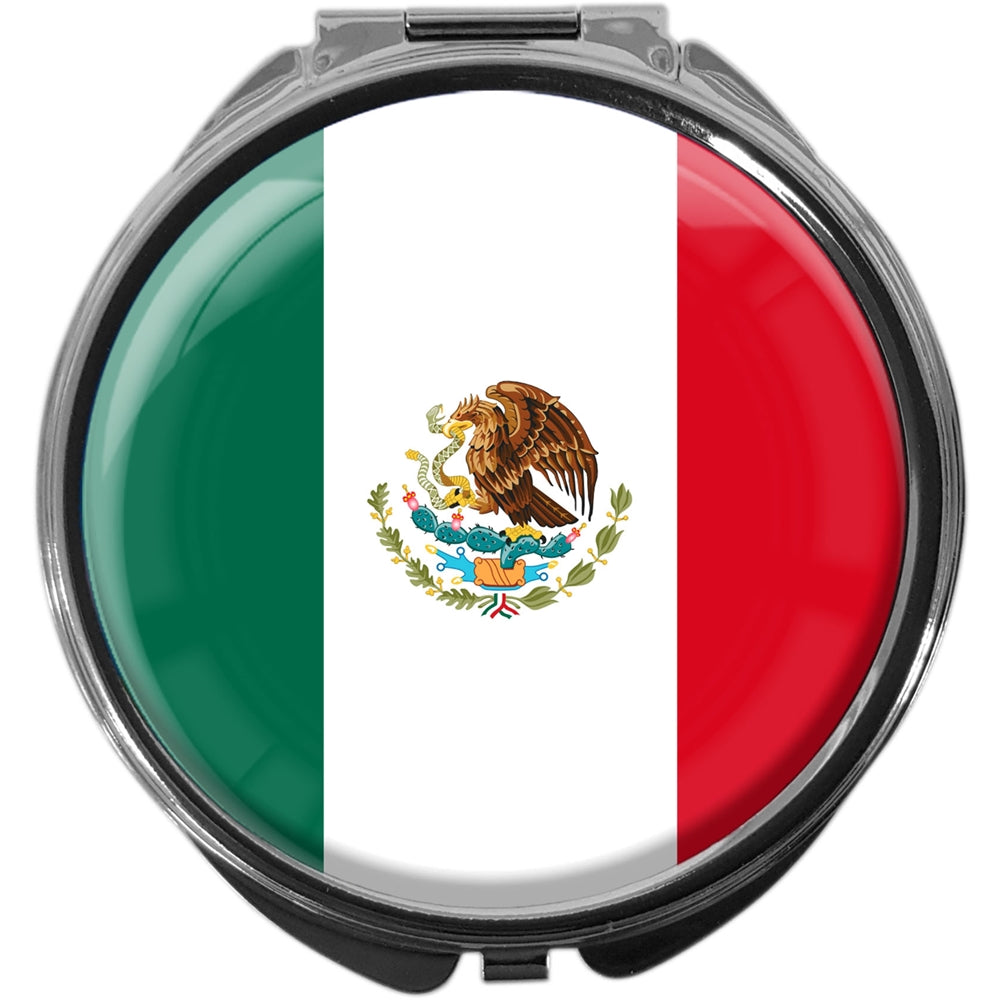 metALUm Pillendose mit Spiegel rund Metall 3 Fächer FLAGGE MEXIKO #0048