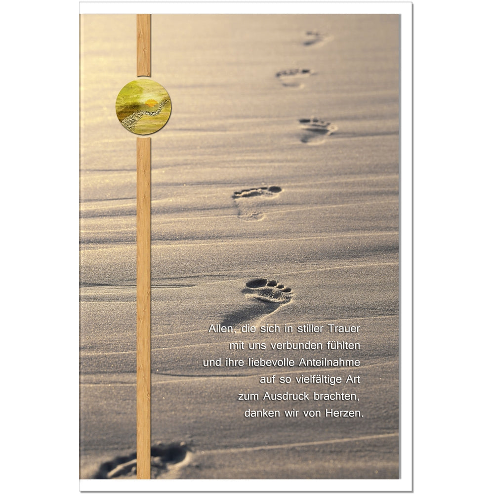 Trauer Danksagungskarten Motiv Spuren im Sand im 5er Set mit weißen Umschlägen