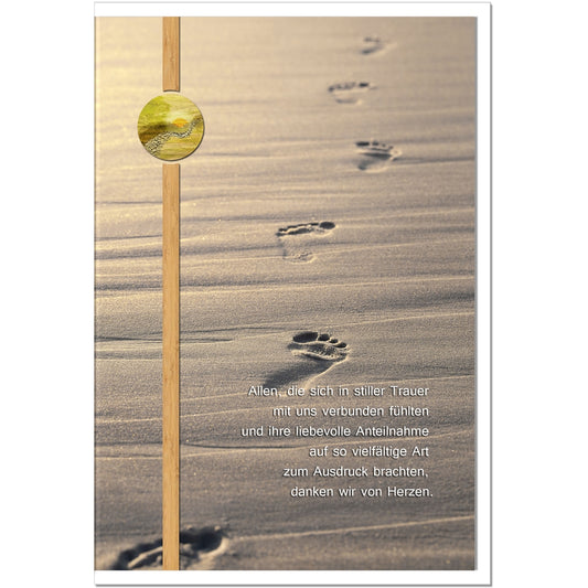 Trauer Danksagungskarten Motiv Spuren im Sand im 5er Set mit weißen Umschlägen