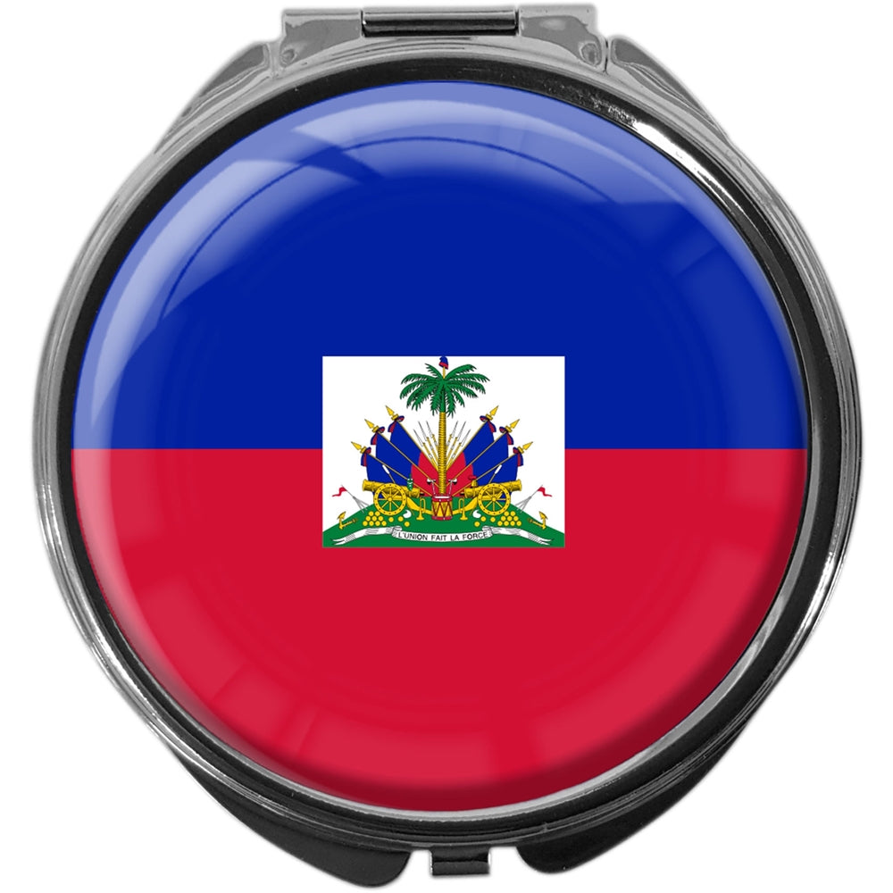 metALUm Pillendose mit Spiegel rund Metall 3 Fächer FLAGGE HAITI #0096