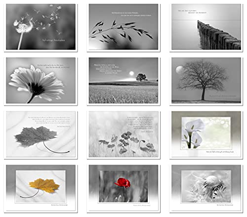 metALUm 12 einfühlsame Trauerkarten Beileidskarten Kondolenzkarten im Set