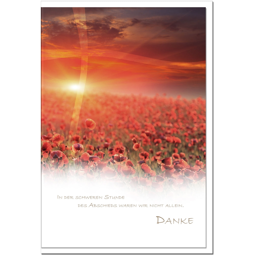 Trauer Danksagungskarten Mohnfeld im Sonnenuntergang 5er Set mit weißen Umschlägen