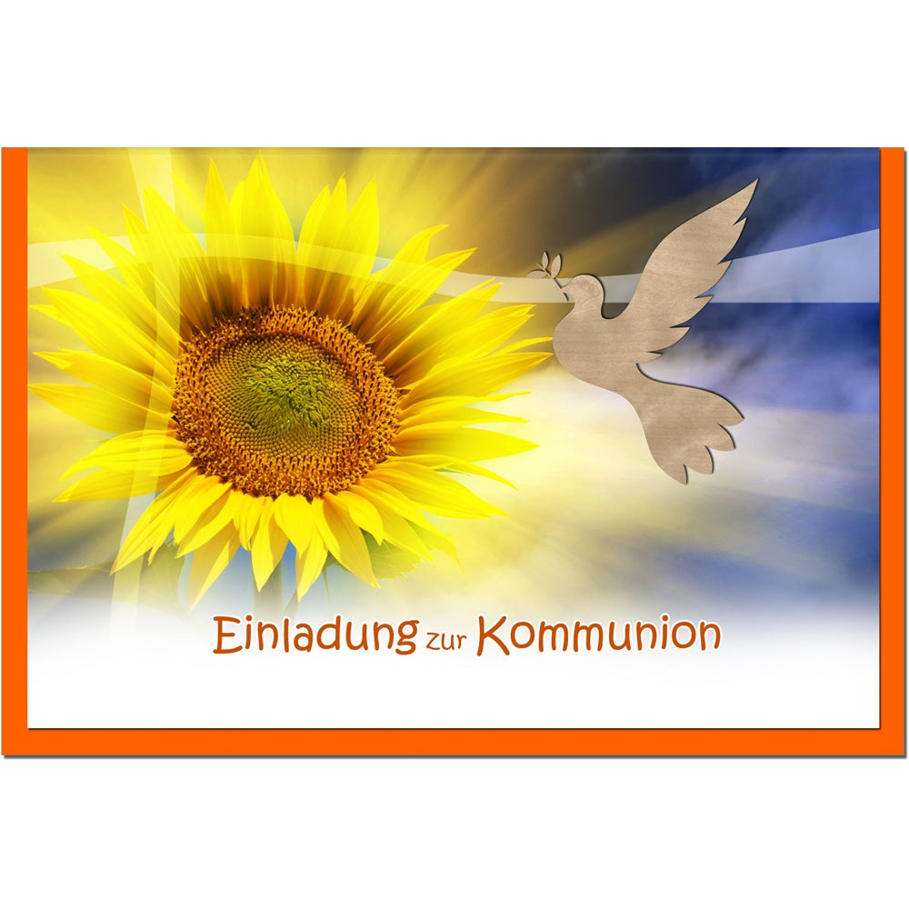 metALUm Einladungskarten KOMMUNION - Sonnenblume - 10 Karten - 1601009
