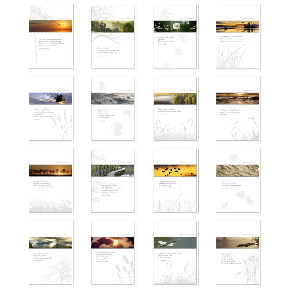 metALUm 16 exklusive, stilvolle Trauerkarten Beileidskarten Kondolenzkarten im Set