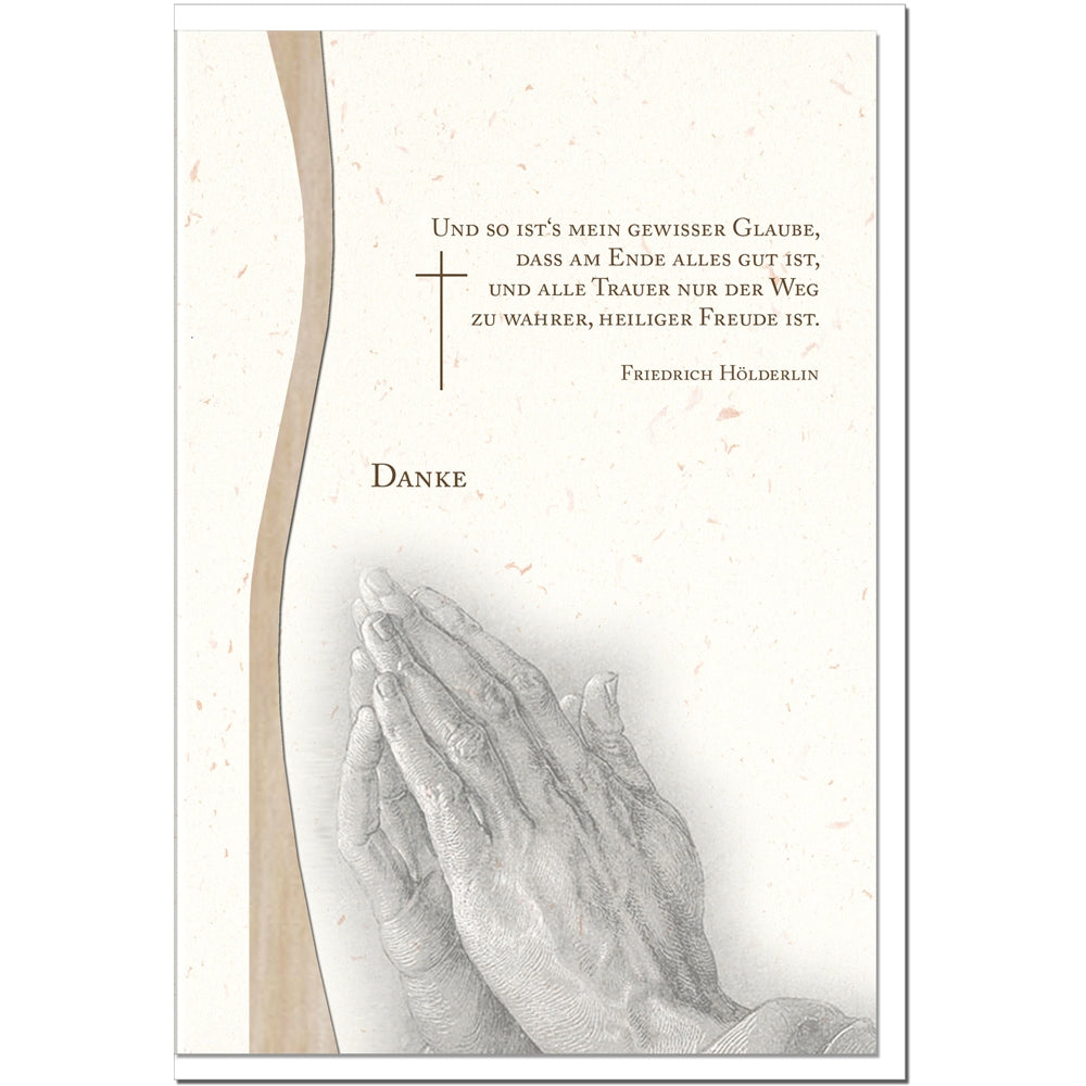 Trauer Danksagungskarten Motiv betende Hände im 5er Set mit weißen Umschlägen