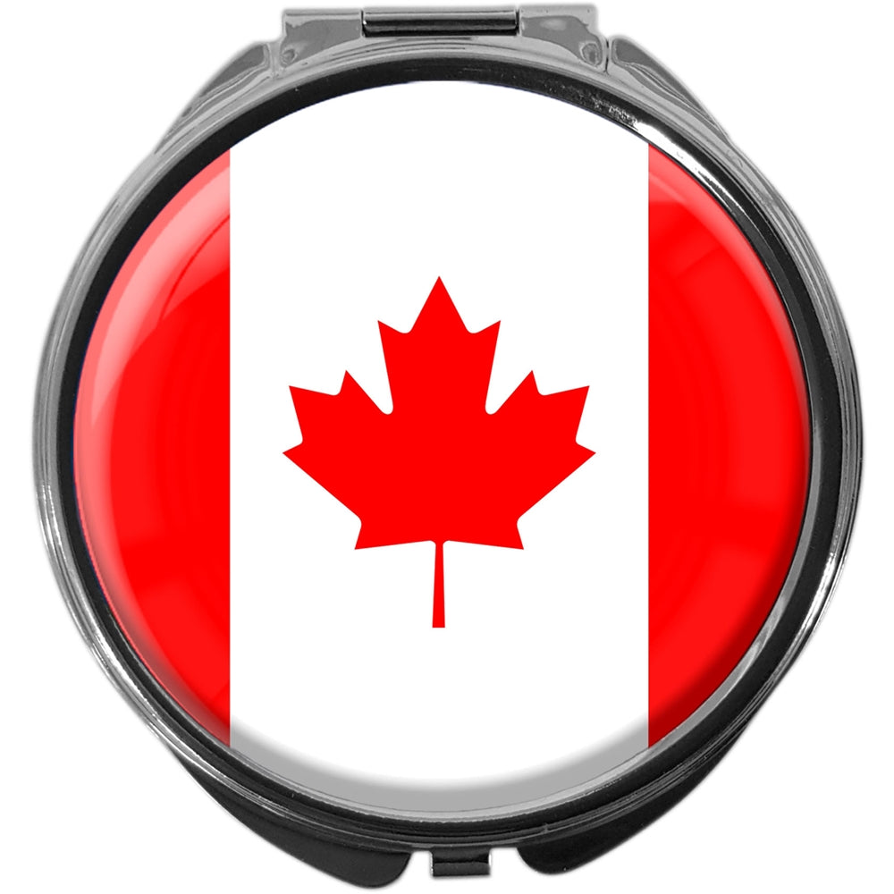 metALUm Pillendose mit Spiegel rund Metall 3 Fächer FLAGGE KANADA - #0011
